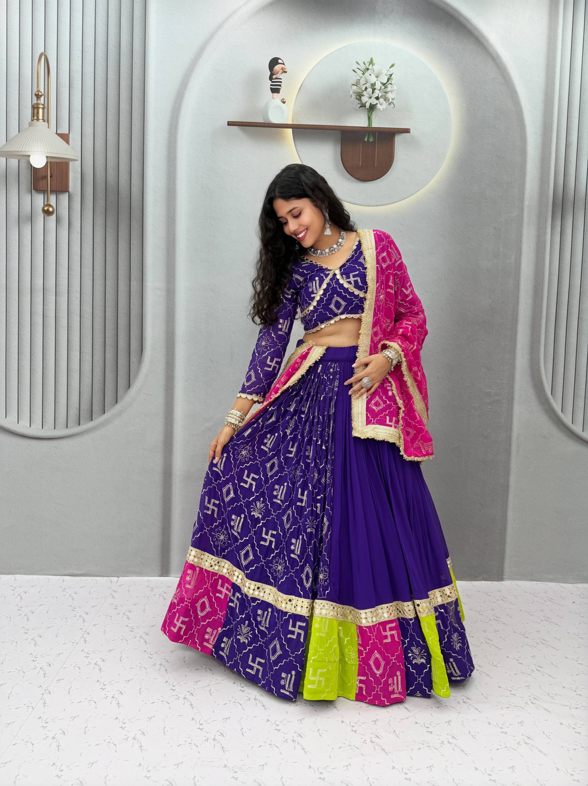 Premium Fox Georgette Lehenga with Mirror Lace SurMira Fashion