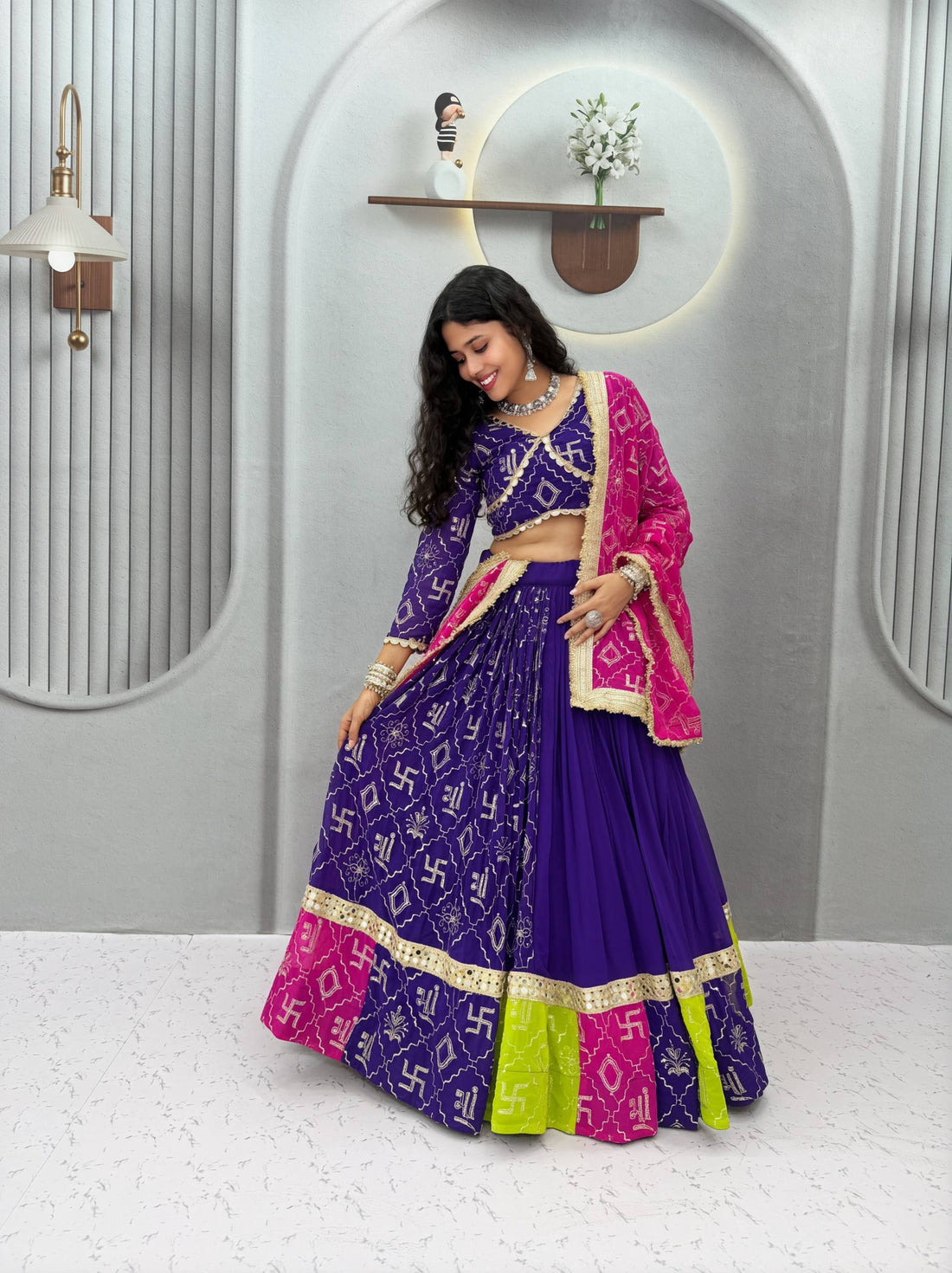 Premium Fox Georgette Lehenga with Mirror Lace SurMira Fashion