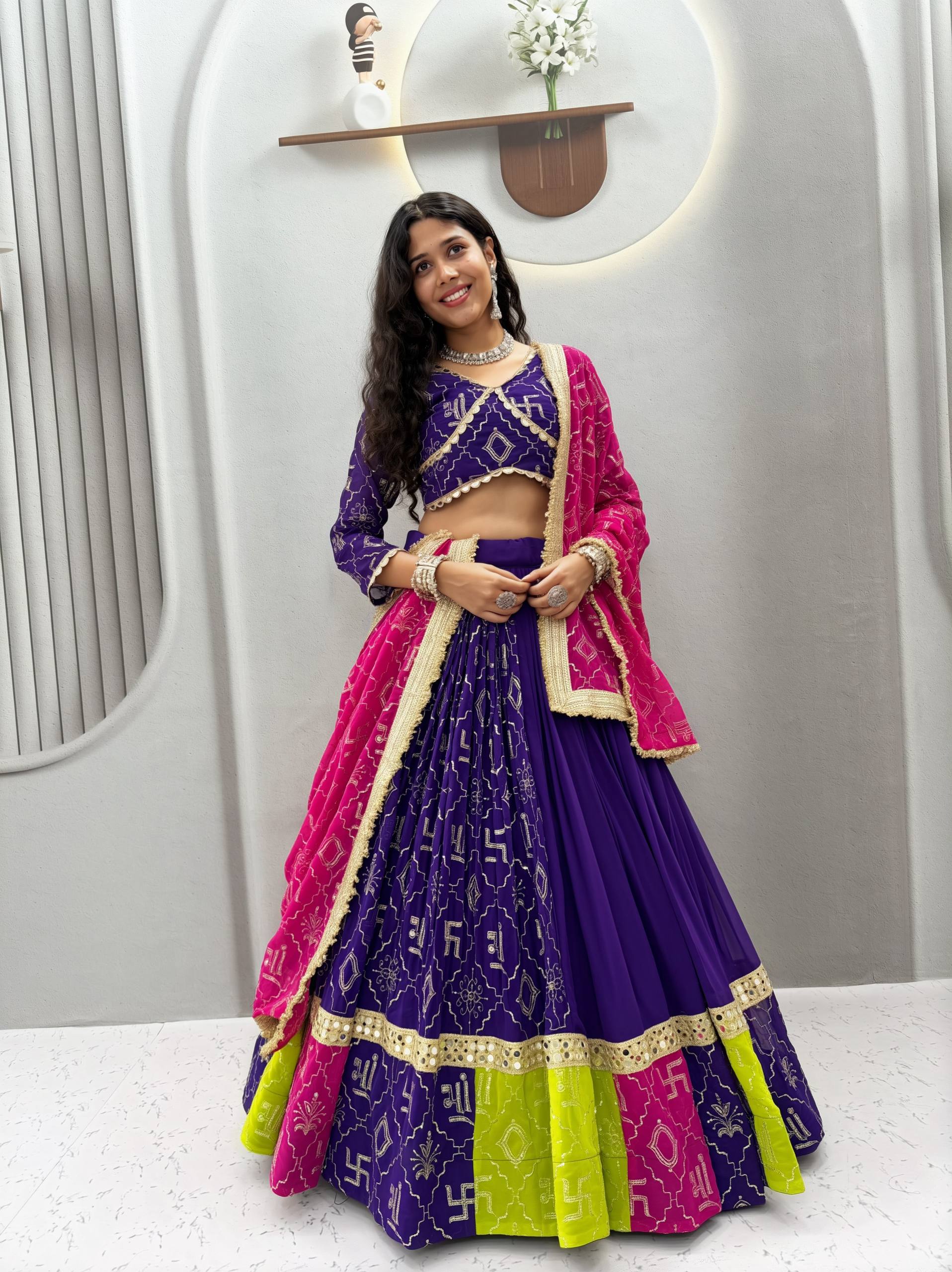 Premium Fox Georgette Lehenga with Mirror Lace SurMira Fashion