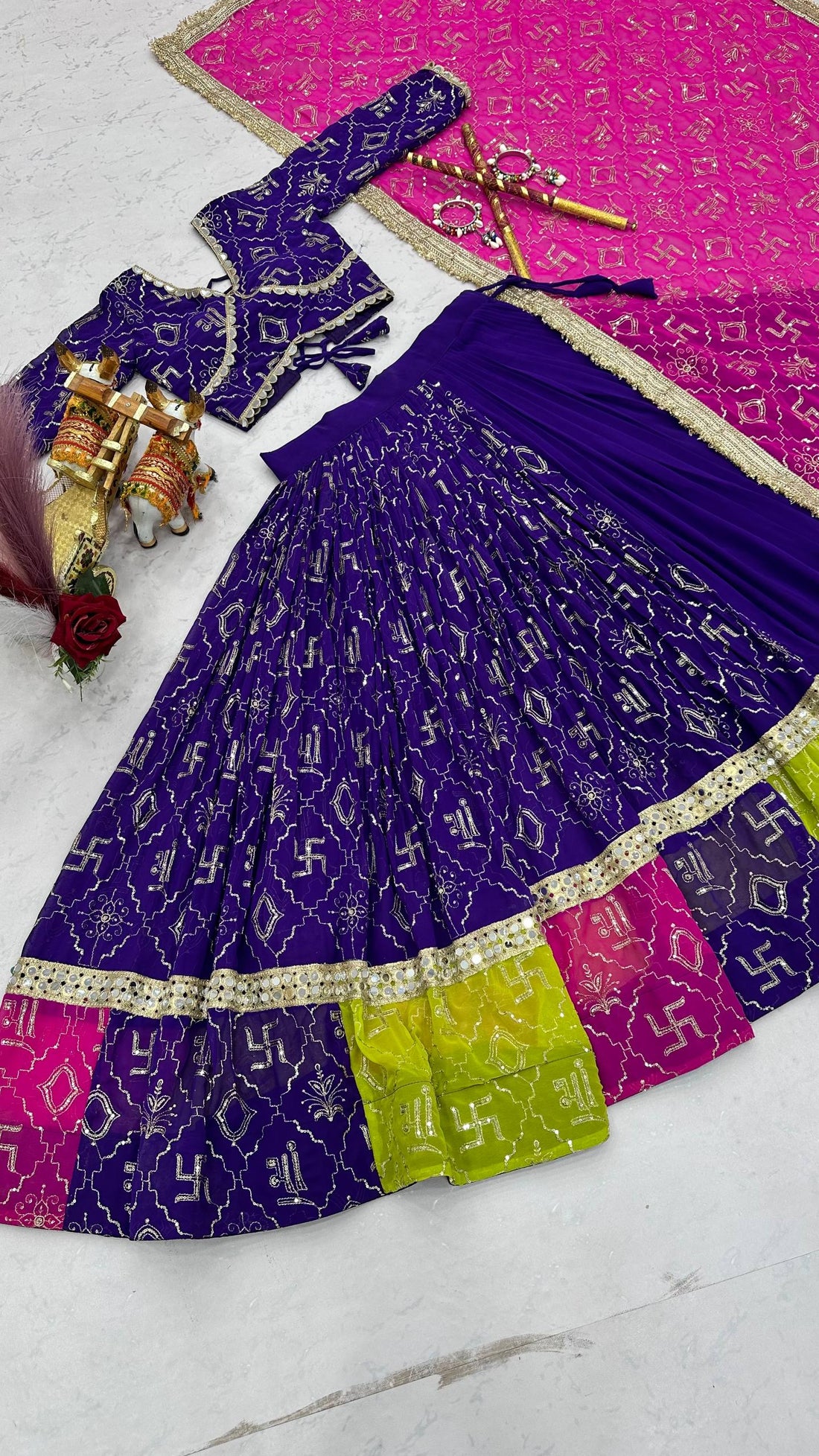 Premium Fox Georgette Lehenga with Mirror Lace SurMira Fashion