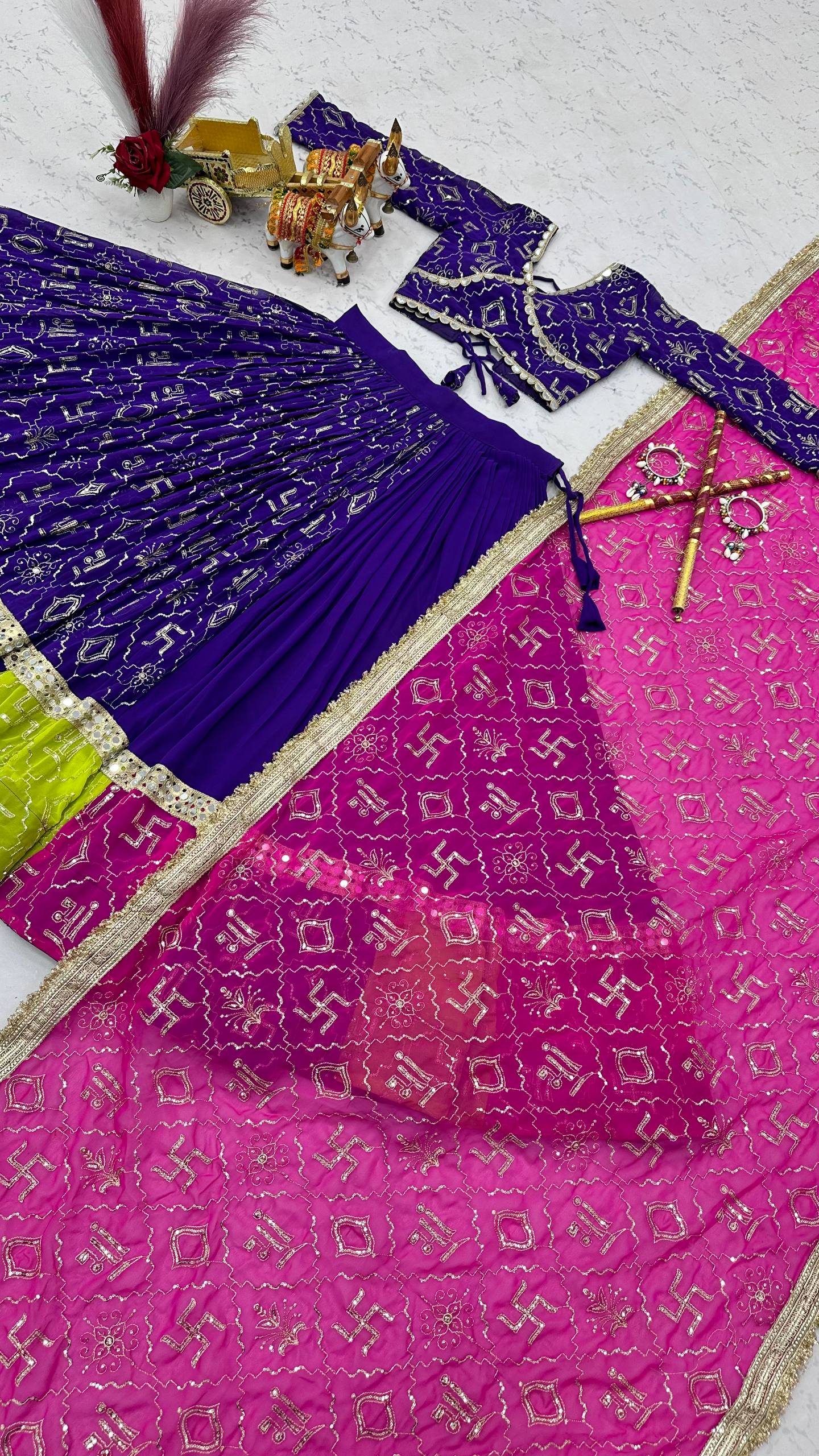 Premium Fox Georgette Lehenga with Mirror Lace SurMira Fashion