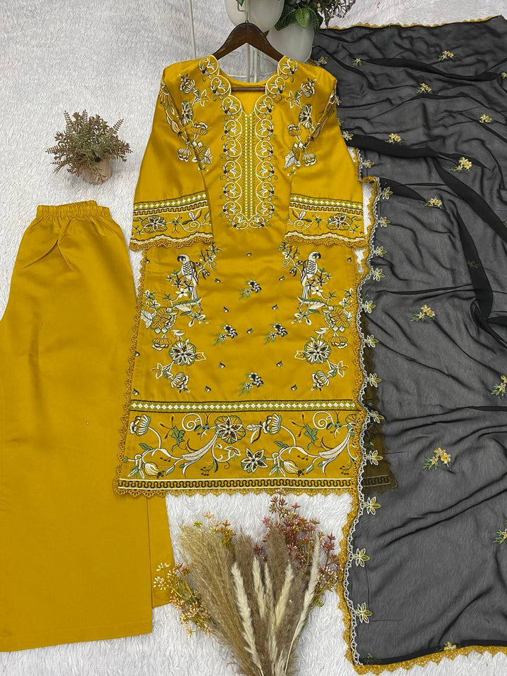 Women’s Roman Kurti Palazzo Set with Embroidery & Georgette Dupatta SurMira Fashion