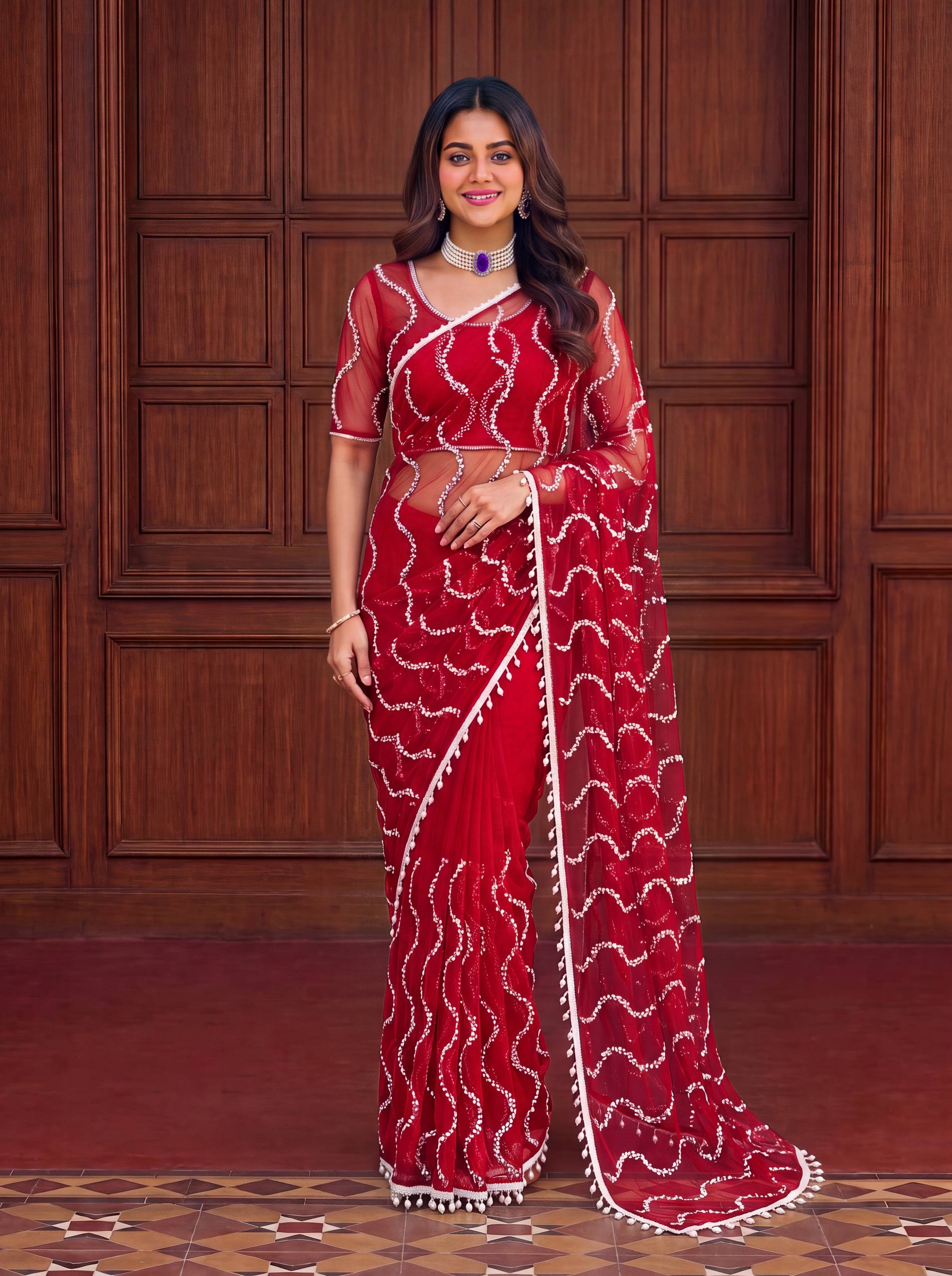 Designer Net Embroidered Saree for Women SurMira Fashion