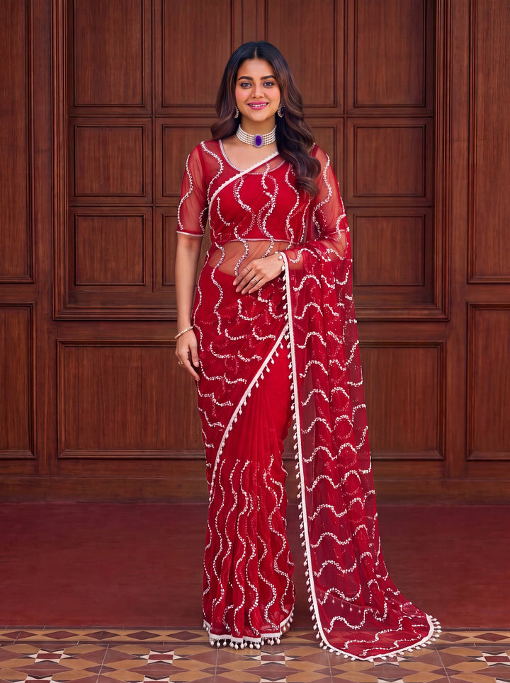 Designer Net Embroidered Saree for Women SurMira Fashion