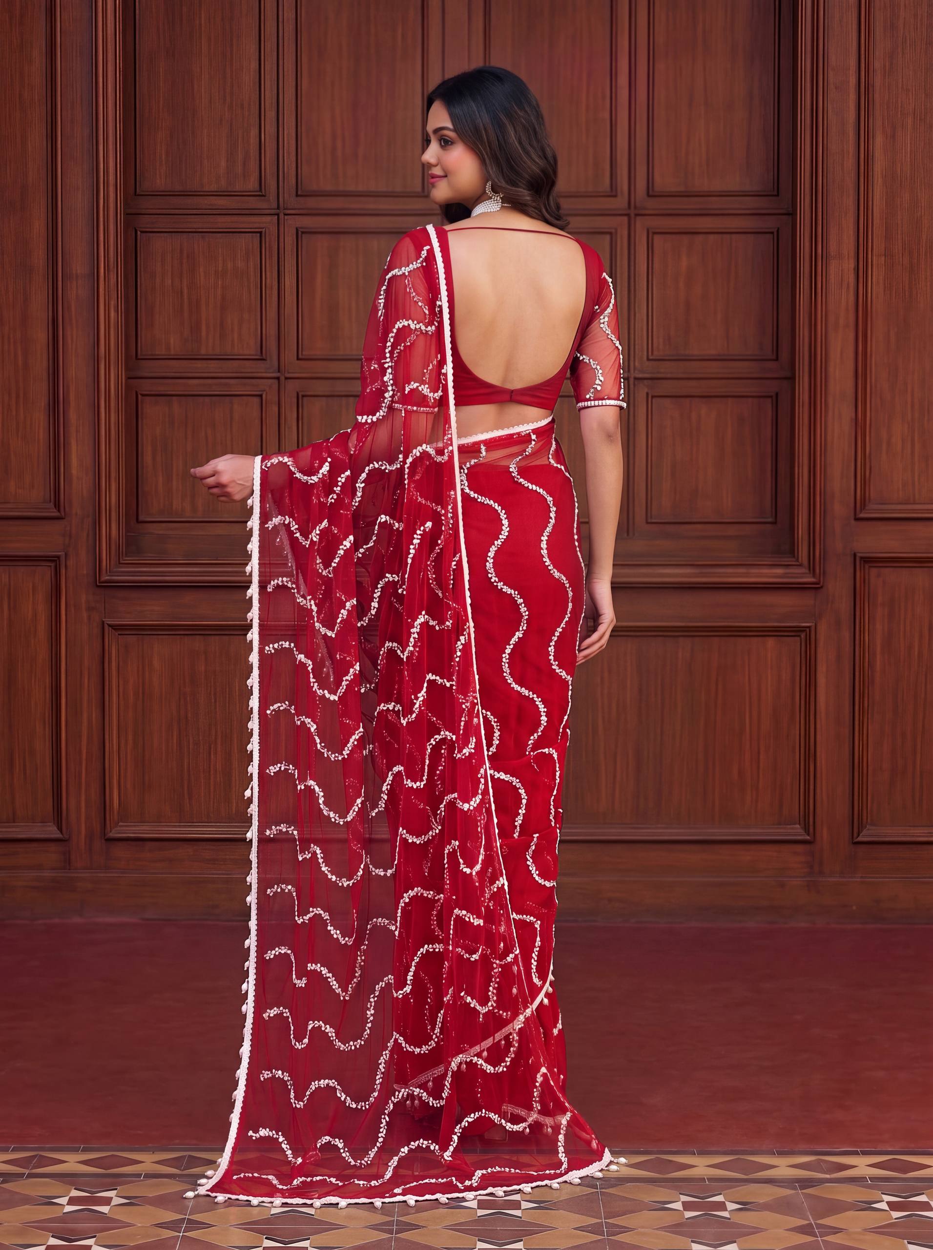 Designer Net Embroidered Saree for Women SurMira Fashion