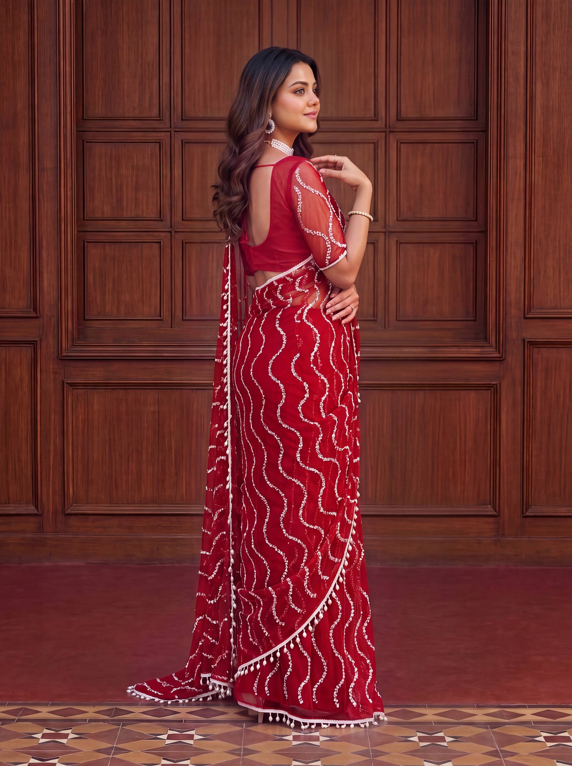 Designer Net Embroidered Saree for Women SurMira Fashion