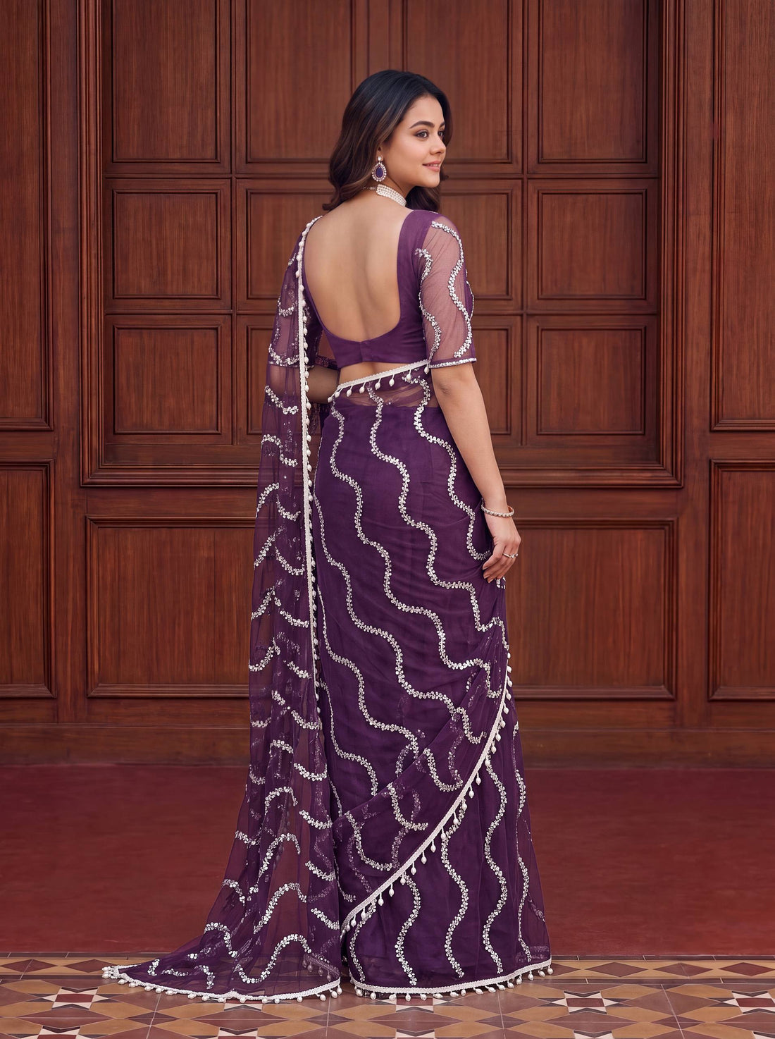 Premium Net Saree with Beads & Pearl Work SurMira Fashion