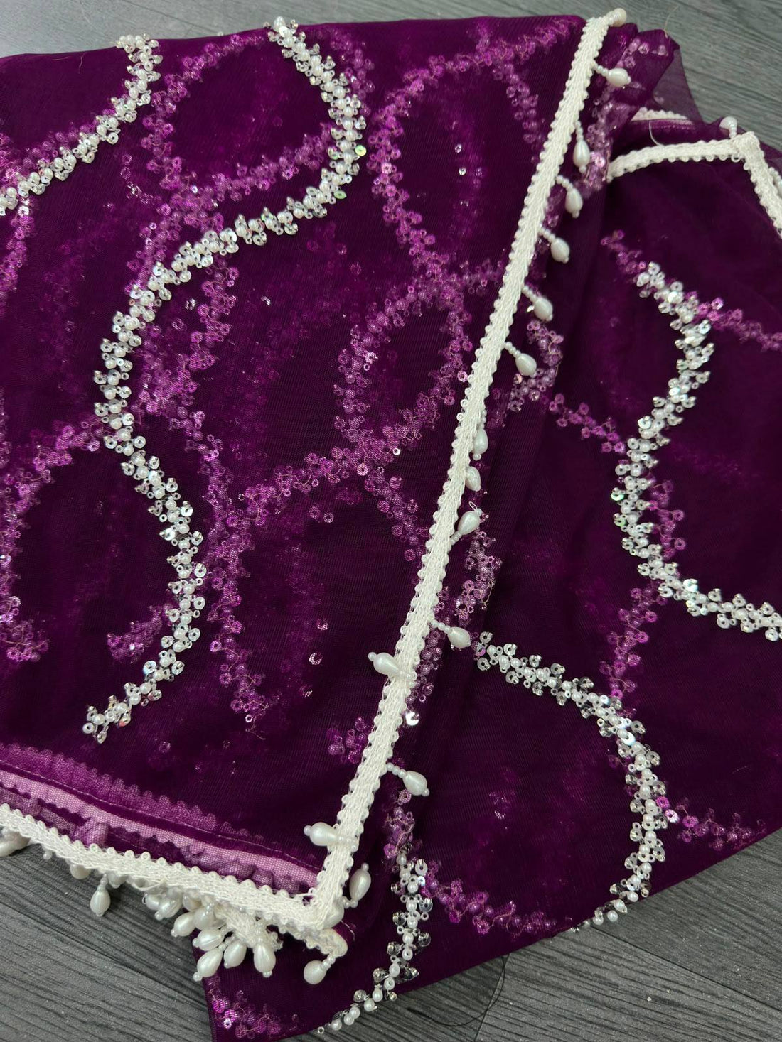 Premium Net Saree with Beads & Pearl Work SurMira Fashion