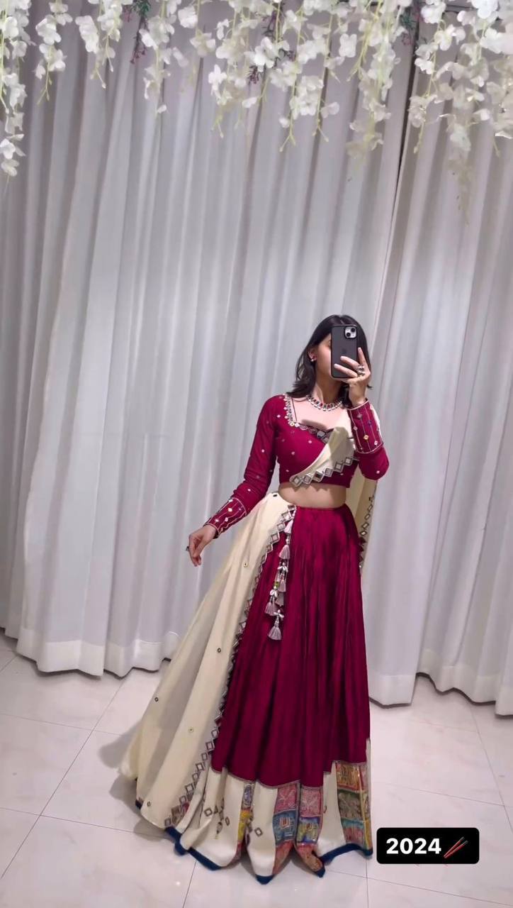Women’s Rayon Semi-Stitched Lehenga Choli with Digital Print & Real Mirror Work