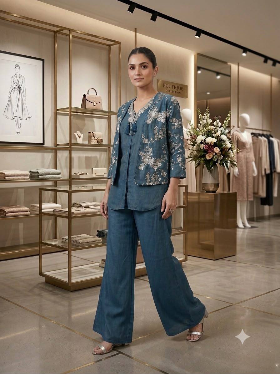 Women’s Fendy Kurti Palazzo Set with Beads, Sequence Embroidery & Cut Work