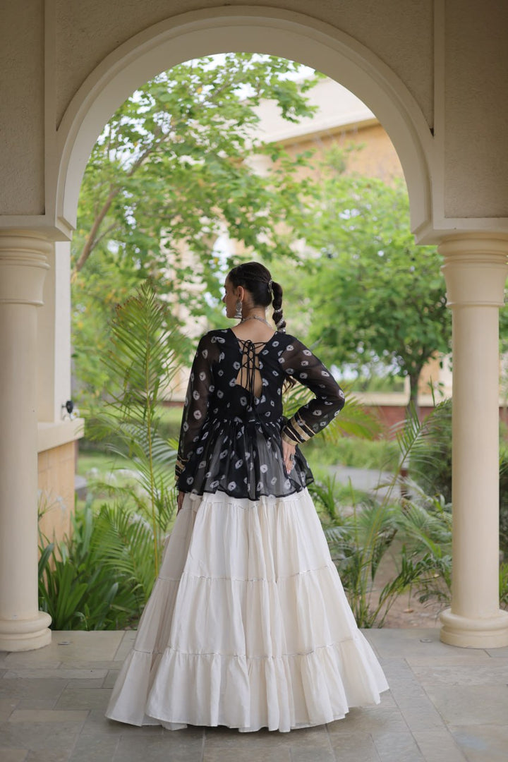 Women’s Kora Cotton Lehenga with Bandhani Print & Kutchi Gamthi Work Top