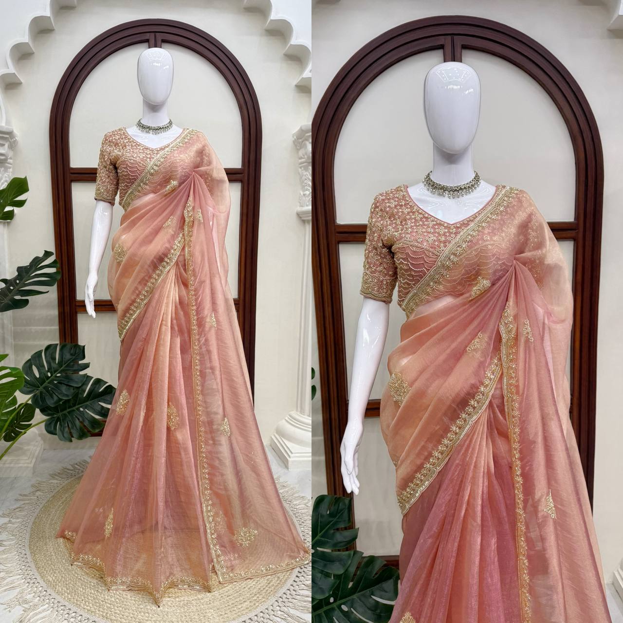 Women’s Salsa Silk Saree with Pearl & Heavy Beads Handwork