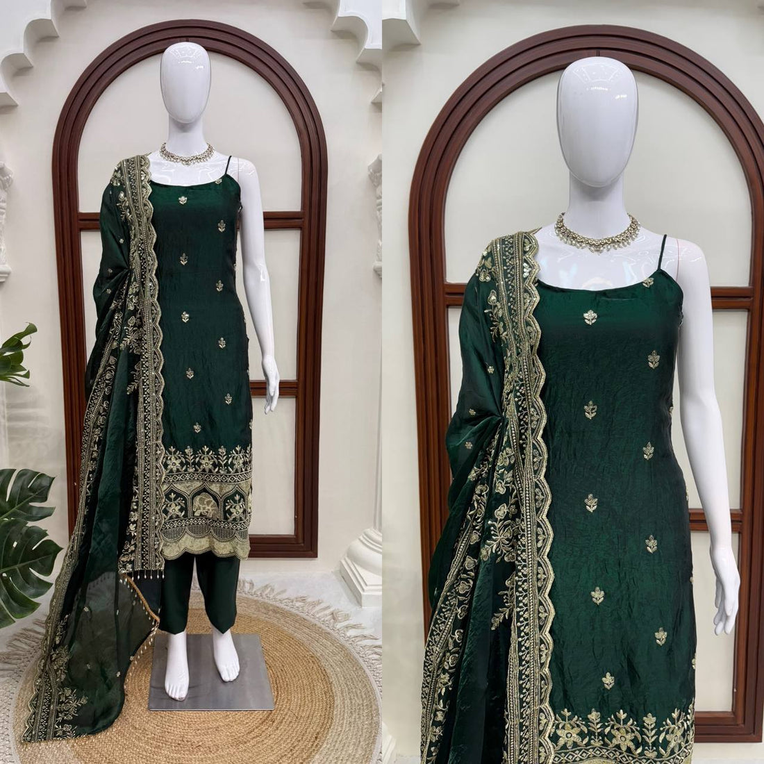 Women’s Fendy Silk Anarkali Suit Set with Thread & Sequence Work