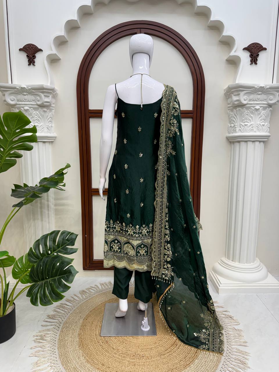 Women’s Fendy Silk Anarkali Suit Set with Thread & Sequence Work