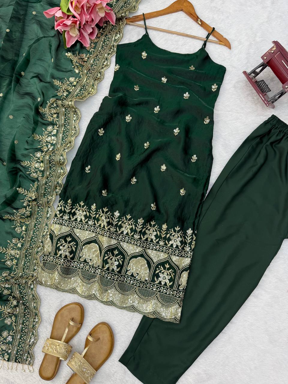 Women’s Fendy Silk Anarkali Suit Set with Thread & Sequence Work