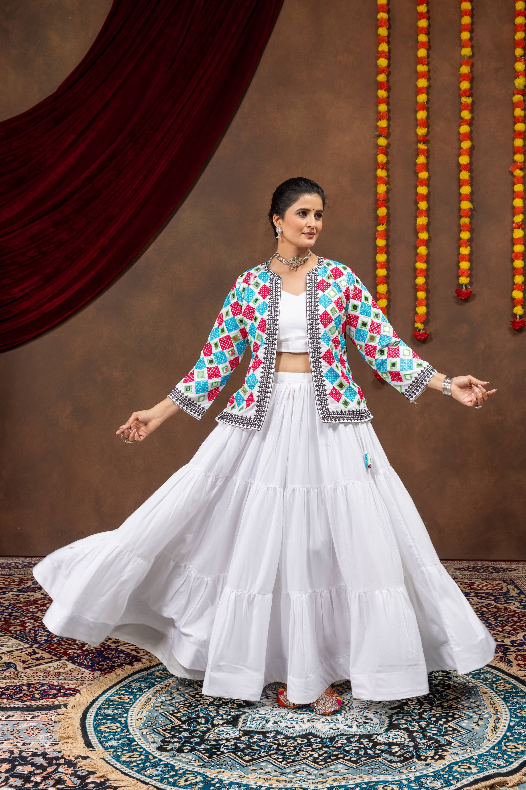 Women’s Pure Rayon Lehenga Choli with Heavy Embroidered Mirror Work Koti & 6 Meter Flair