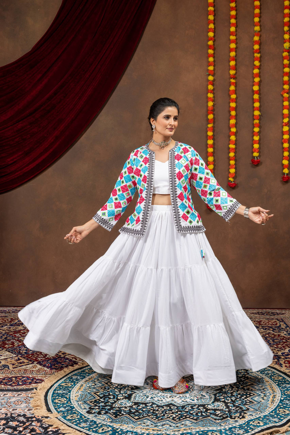 Women’s Pure Rayon Lehenga Choli with Heavy Embroidered Mirror Work Koti & 6 Meter Flair
