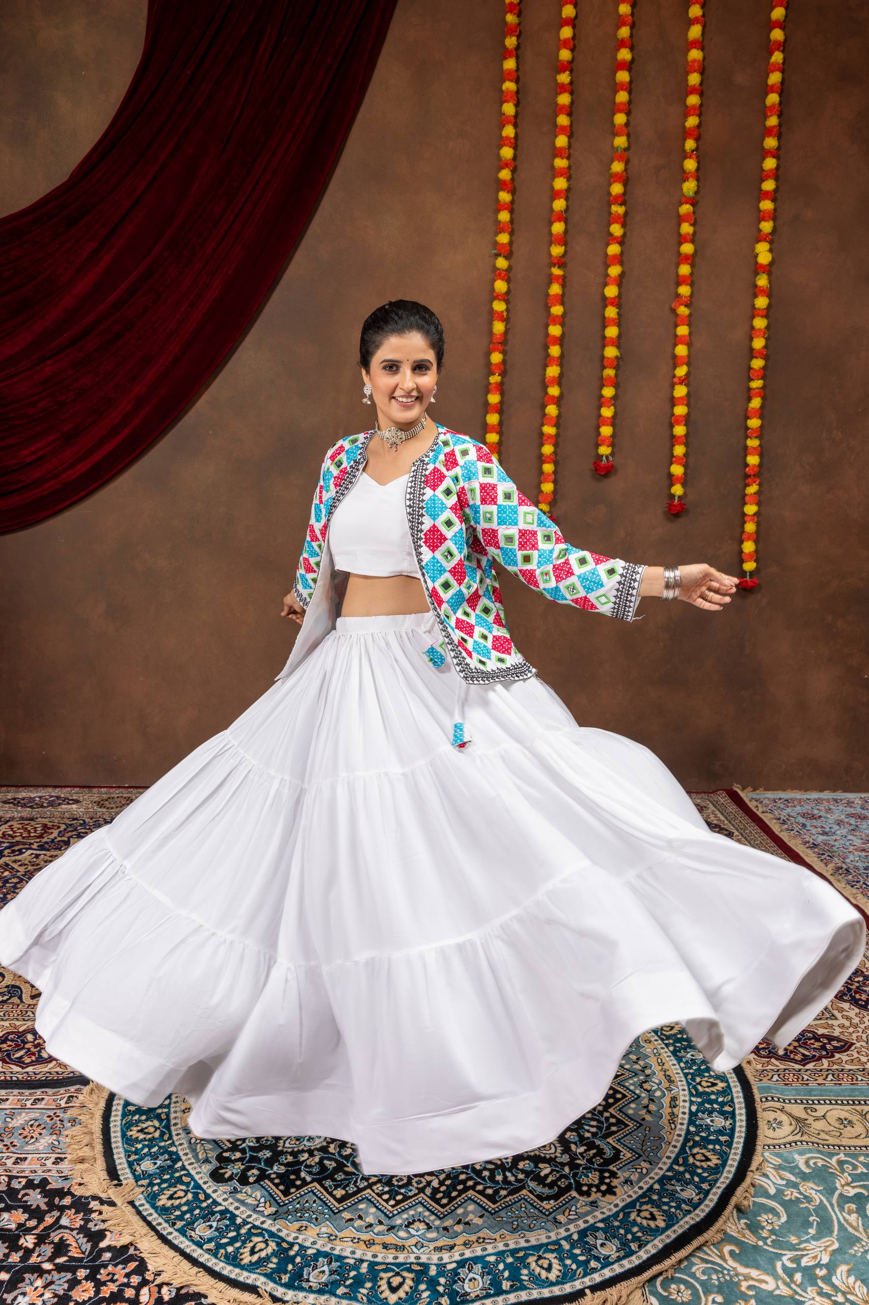 Women’s Pure Rayon Lehenga Choli with Heavy Embroidered Mirror Work Koti & 6 Meter Flair