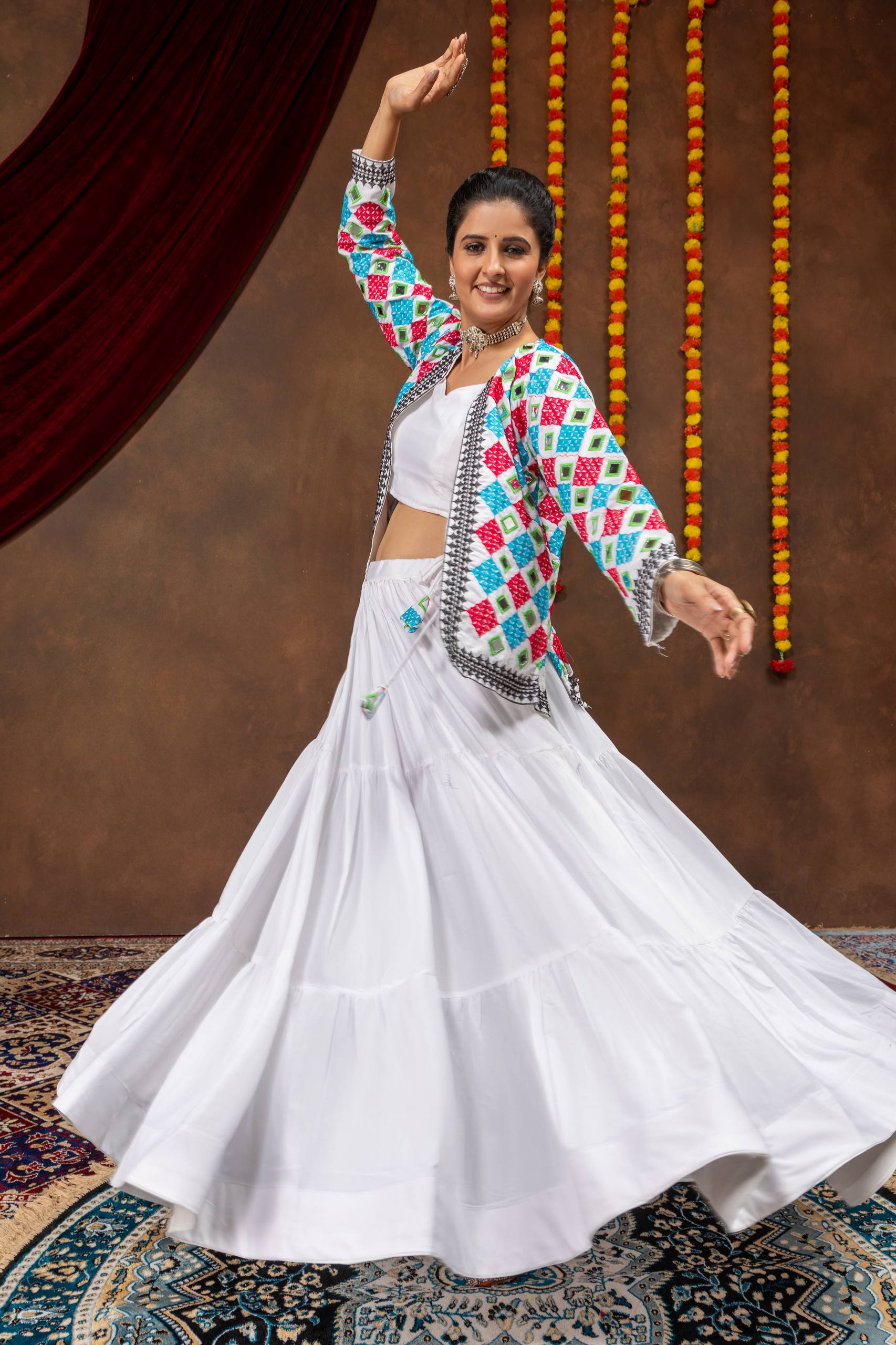 Women’s Pure Rayon Lehenga Choli with Heavy Embroidered Mirror Work Koti & 6 Meter Flair
