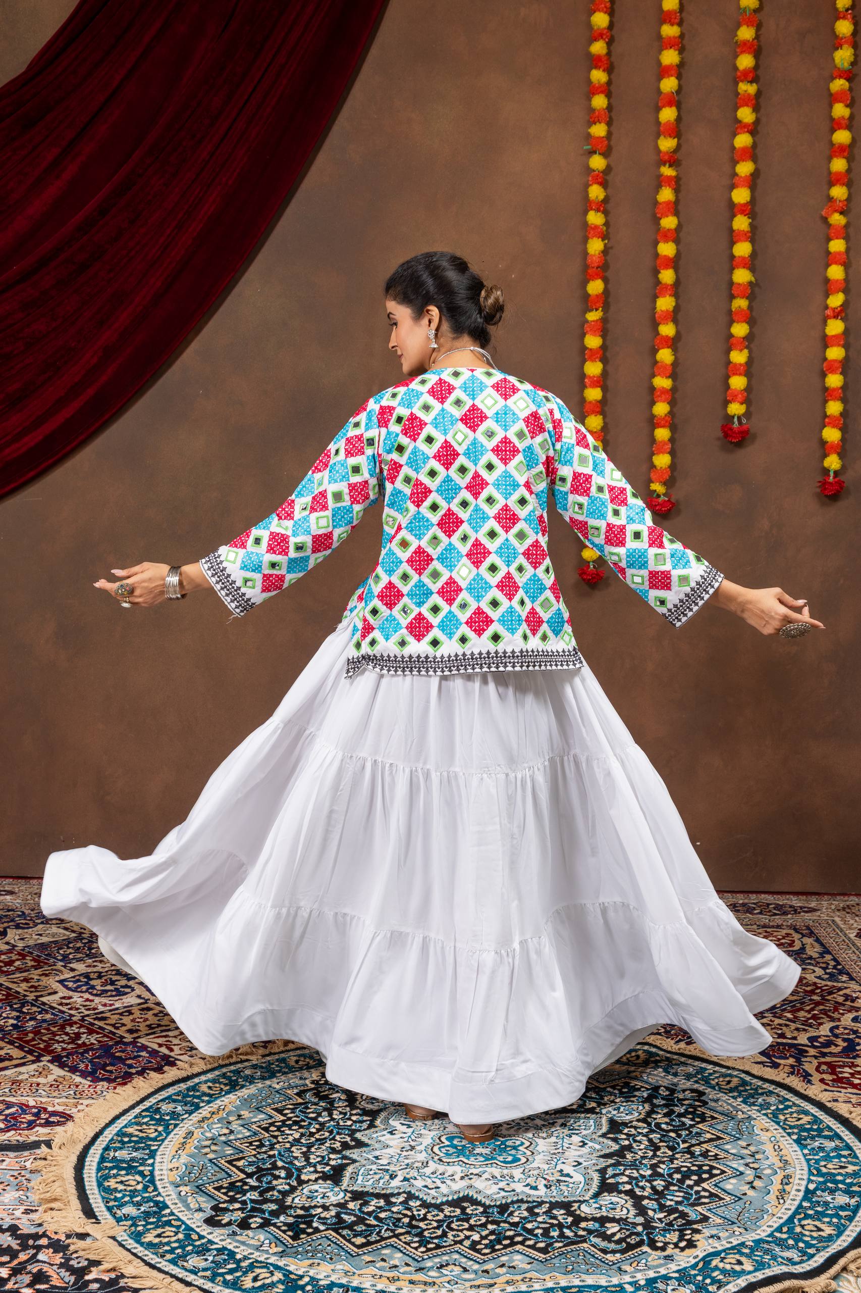 Women’s Pure Rayon Lehenga Choli with Heavy Embroidered Mirror Work Koti & 6 Meter Flair