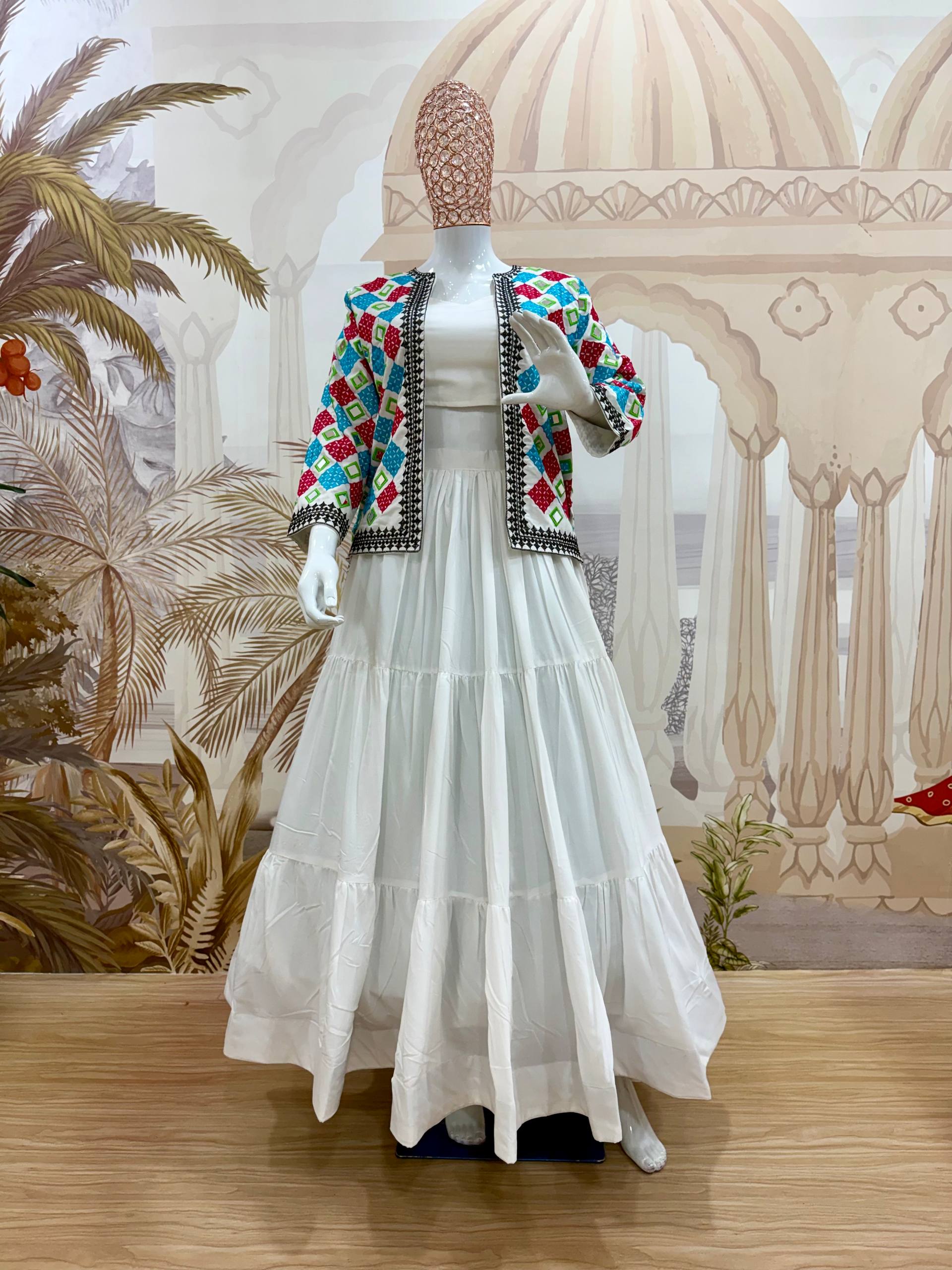 Women’s Pure Rayon Lehenga Choli with Heavy Embroidered Mirror Work Koti & 6 Meter Flair