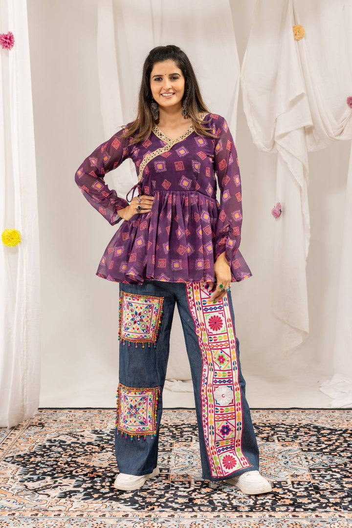 Designer Kediya Jeans Set with Real Mirror & Ghughari Lace Work