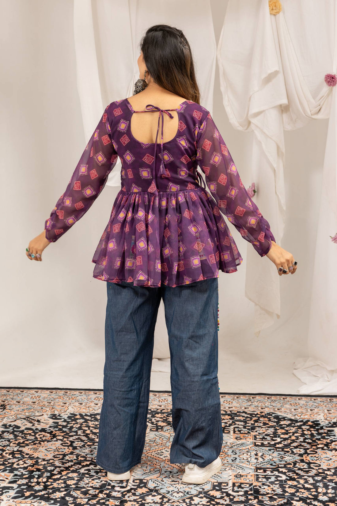 Designer Kediya Jeans Set with Real Mirror & Ghughari Lace Work