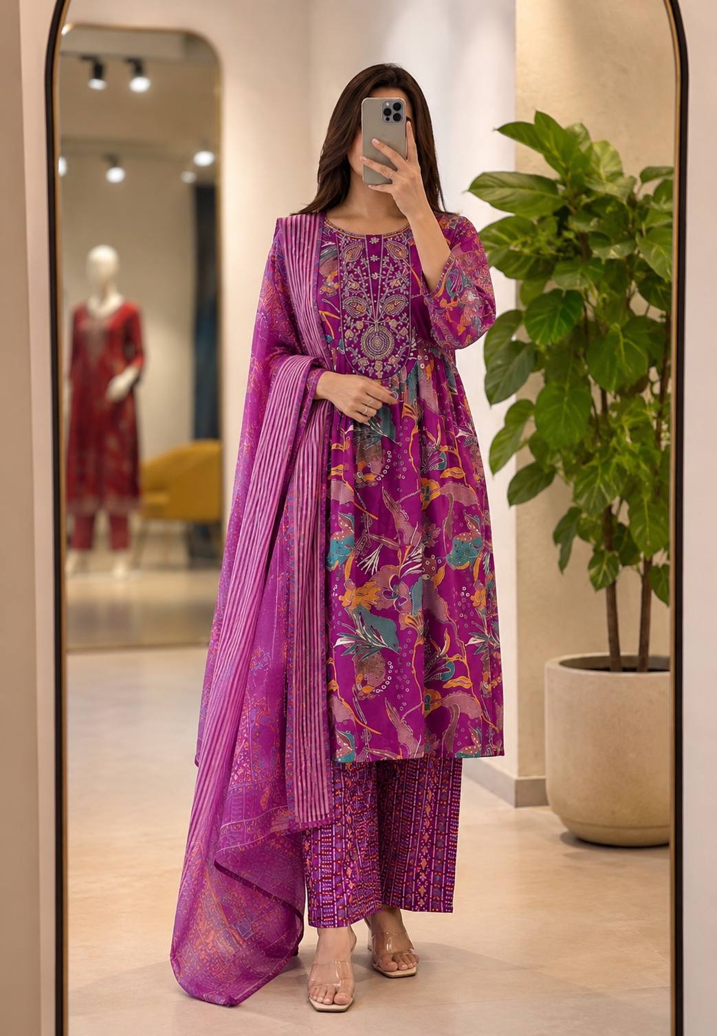 Party Wear Muslin Embroidered Suit for Women