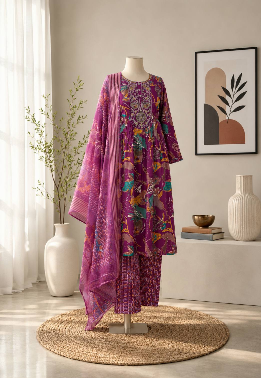 Party Wear Muslin Embroidered Suit for Women