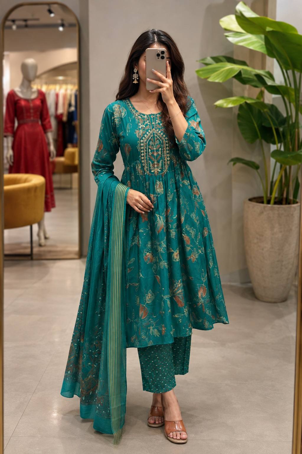 Elegant Muslin Suit Set with Embroidery & Dupatta
