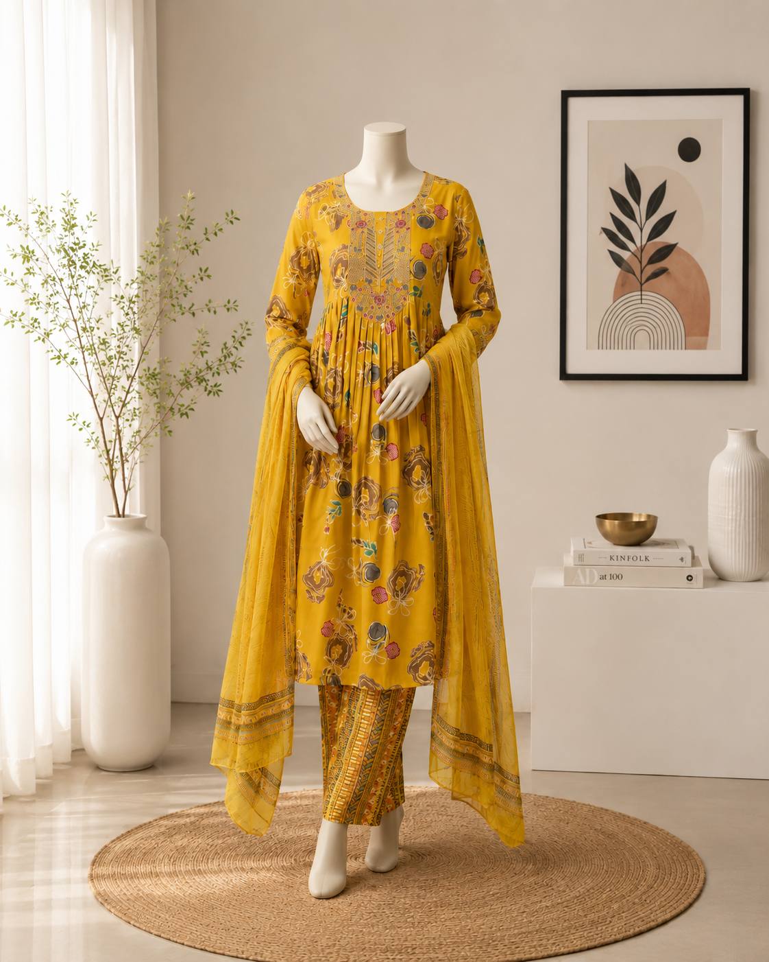 Festive Wear Muslin Embroidered Kurta Set