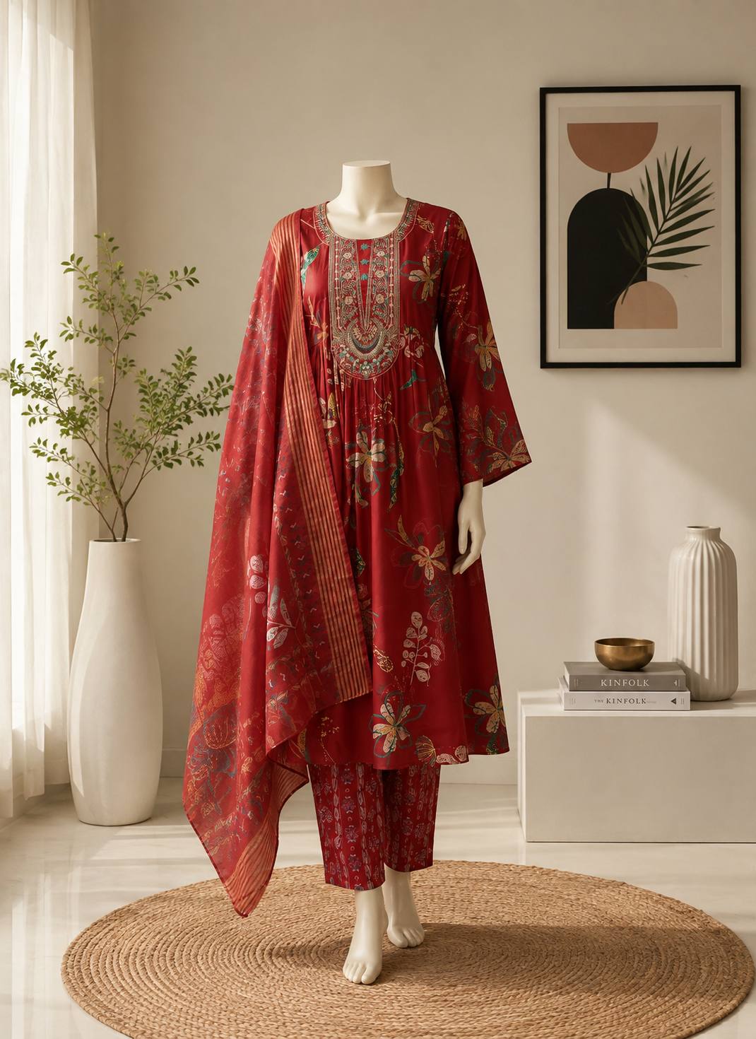Designer Muslin Embroidered Suit Set for Women