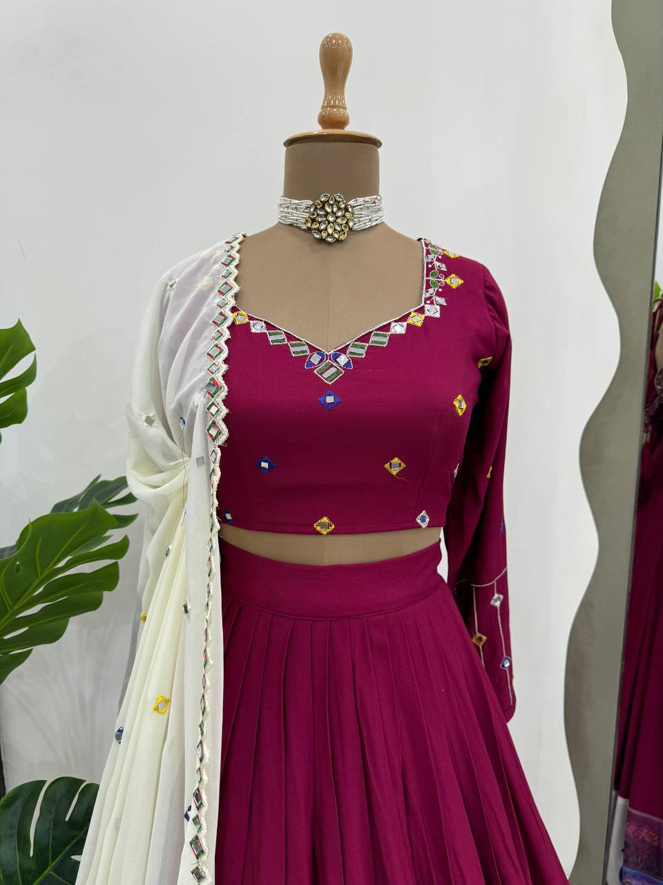 Women’s Rayon Semi-Stitched Lehenga Choli with Digital Print & Real Mirror Work