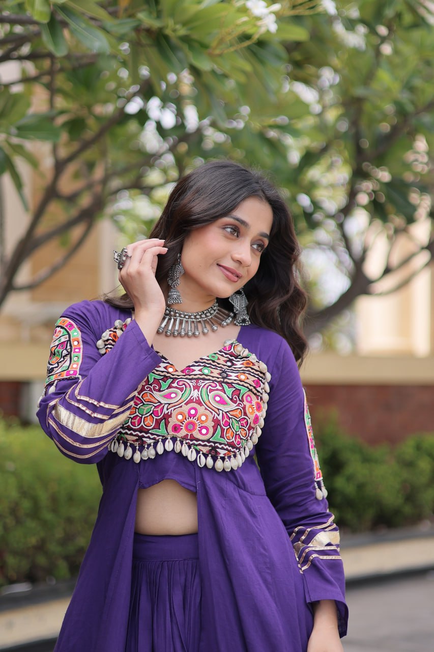Women’s Kora Cotton Gamthi Lehenga with Gota Patti & Real Mirror Work Shrug