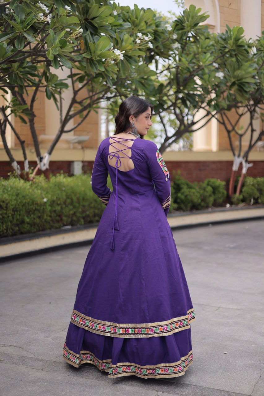 Women’s Kora Cotton Gamthi Lehenga with Gota Patti & Real Mirror Work Shrug