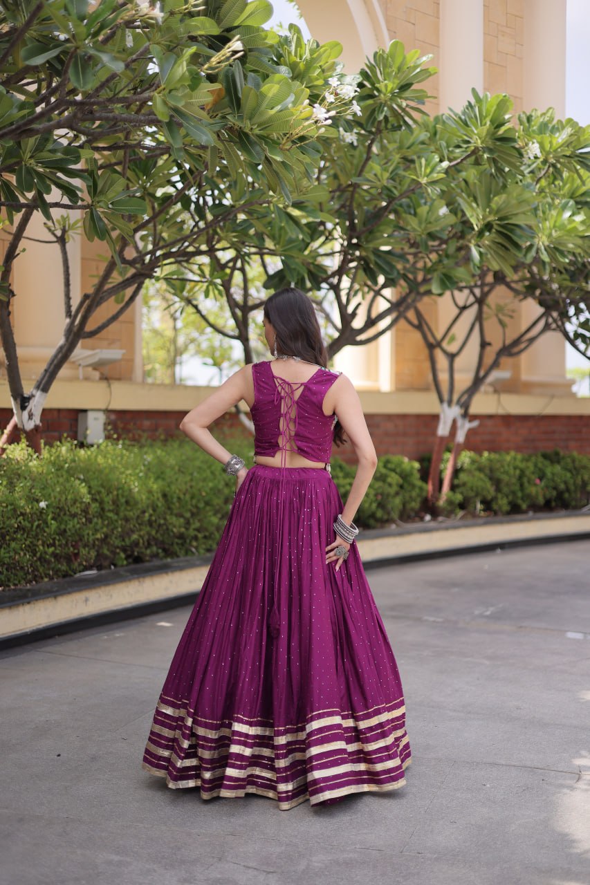 Women’s  Rayon Lehenga with Mukesh & Gamthi Mirror Work Blouse