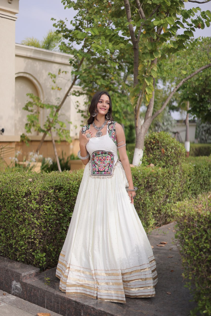 Women’s  Rayon Lehenga with Mukesh & Gamthi Mirror Work Blouse