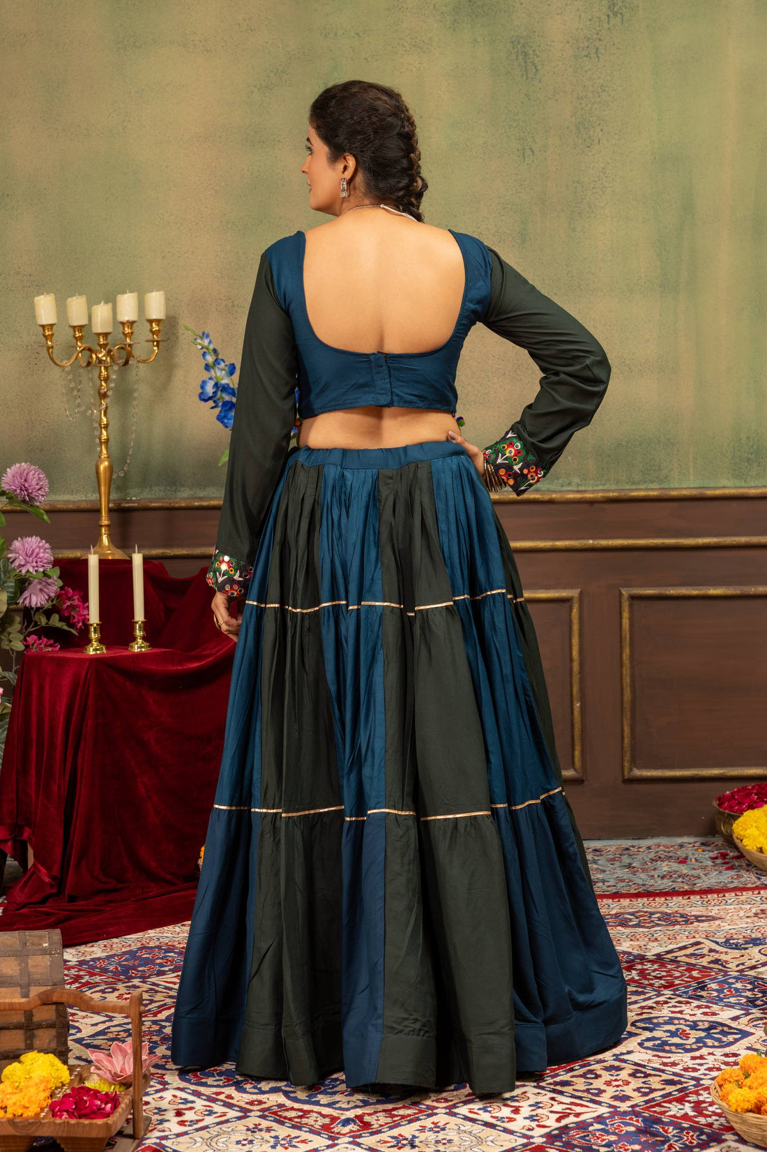 Women’s Pure Rayon Ruffle Lehenga with Gota Lace & Real Mirror Work Blouse