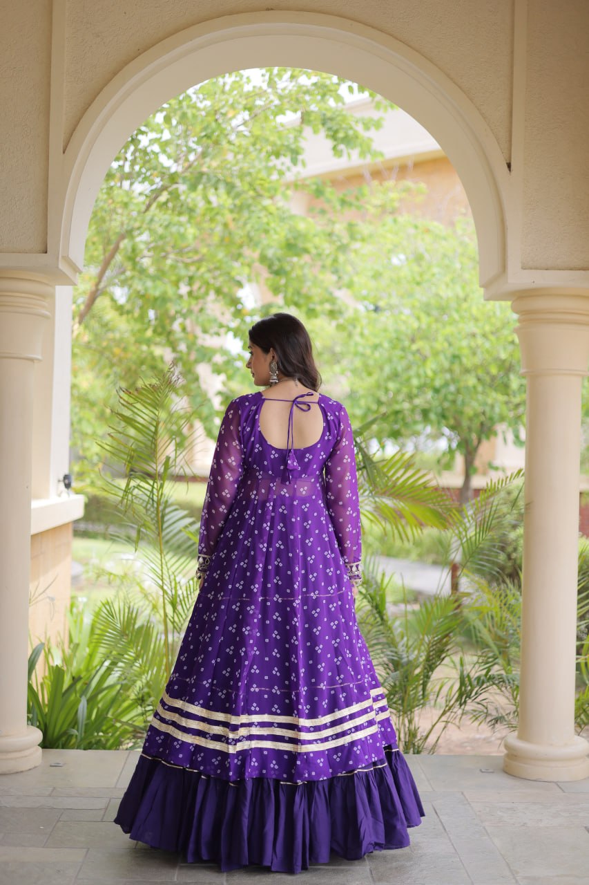 WOMEN'S BANDHNI PRINT KUTCHI PATCHWORK KURTI WITH KORA COTTON FRILL LEHENGA SET | FULL STITCHED TRADITIONAL ETHNIC WEAR