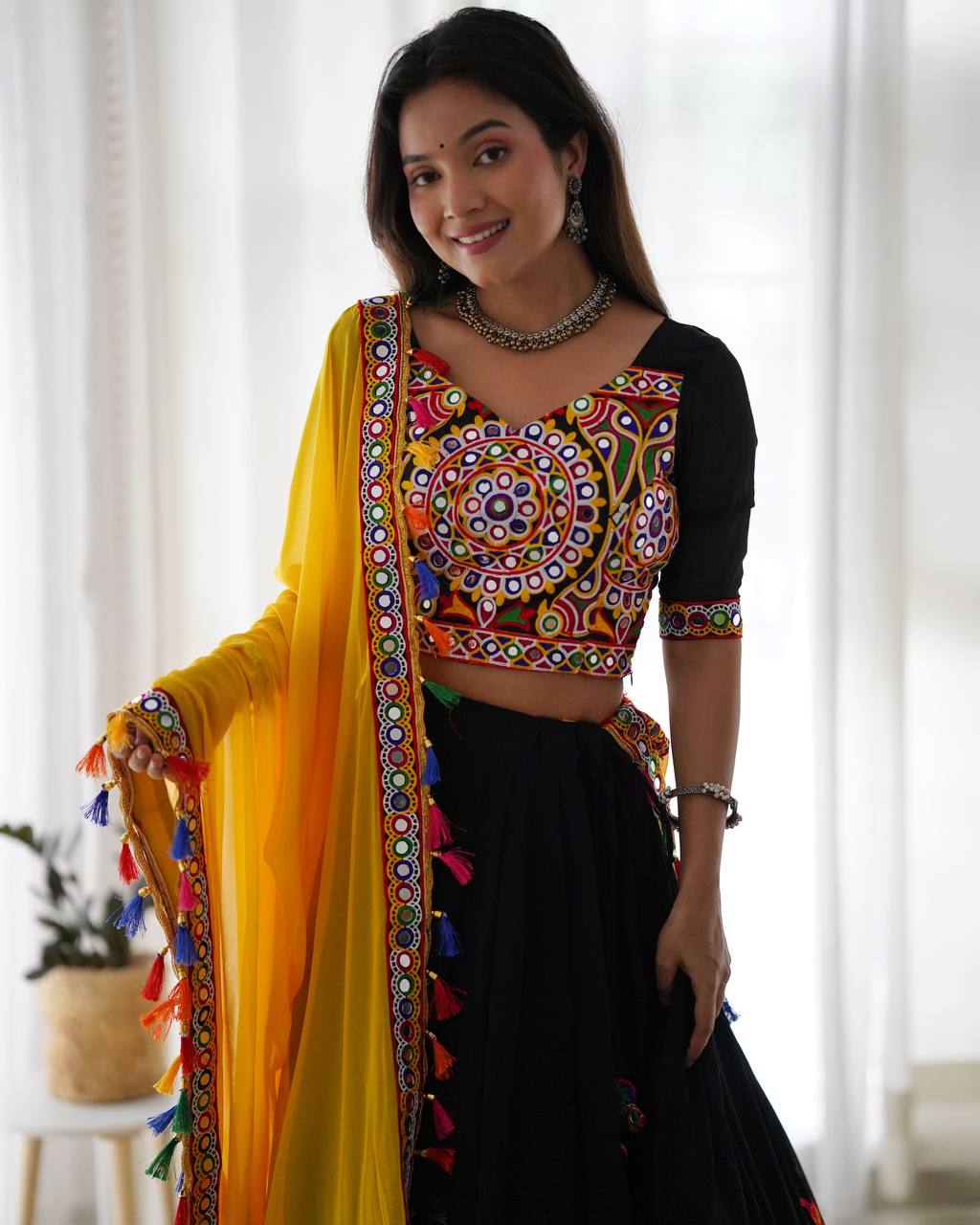 Women’s Faux Georgette Lehenga Choli with Original Mirror & Chain Stitch Work SurMira Fashion
