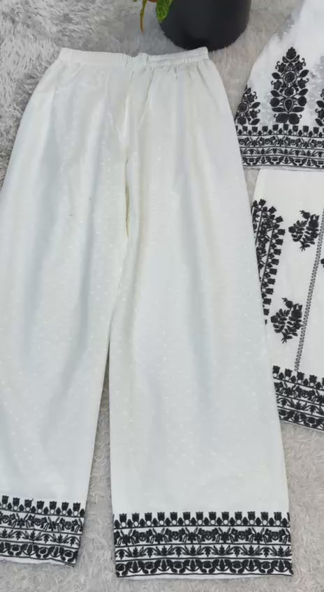 Women's Rayon Butti Silk Embroidered Kurti Pant Set
